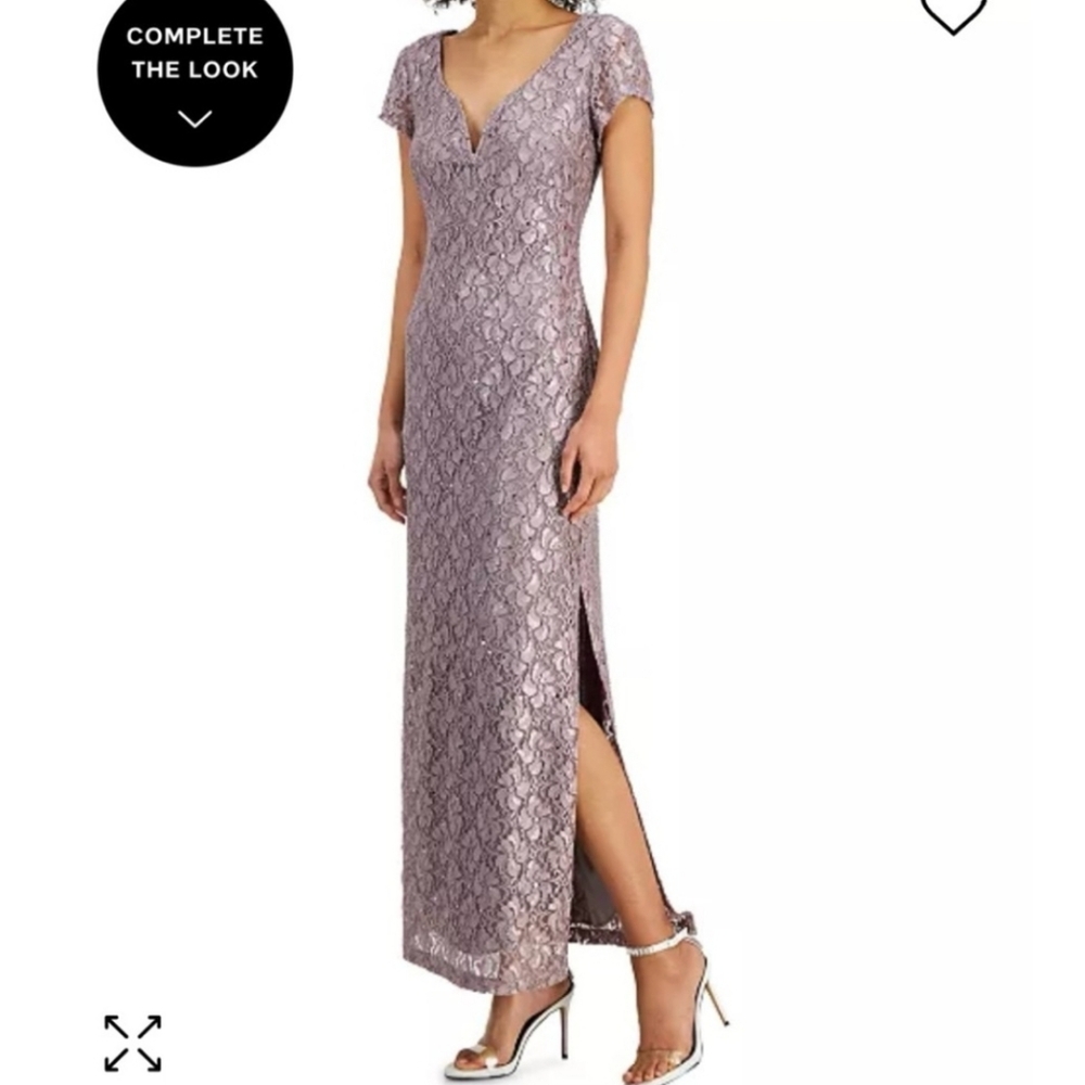 Rose Sequined Mother of Bride/Groom Sheath Column Dress V-Neck Sz 10 - Picture 9 of 12